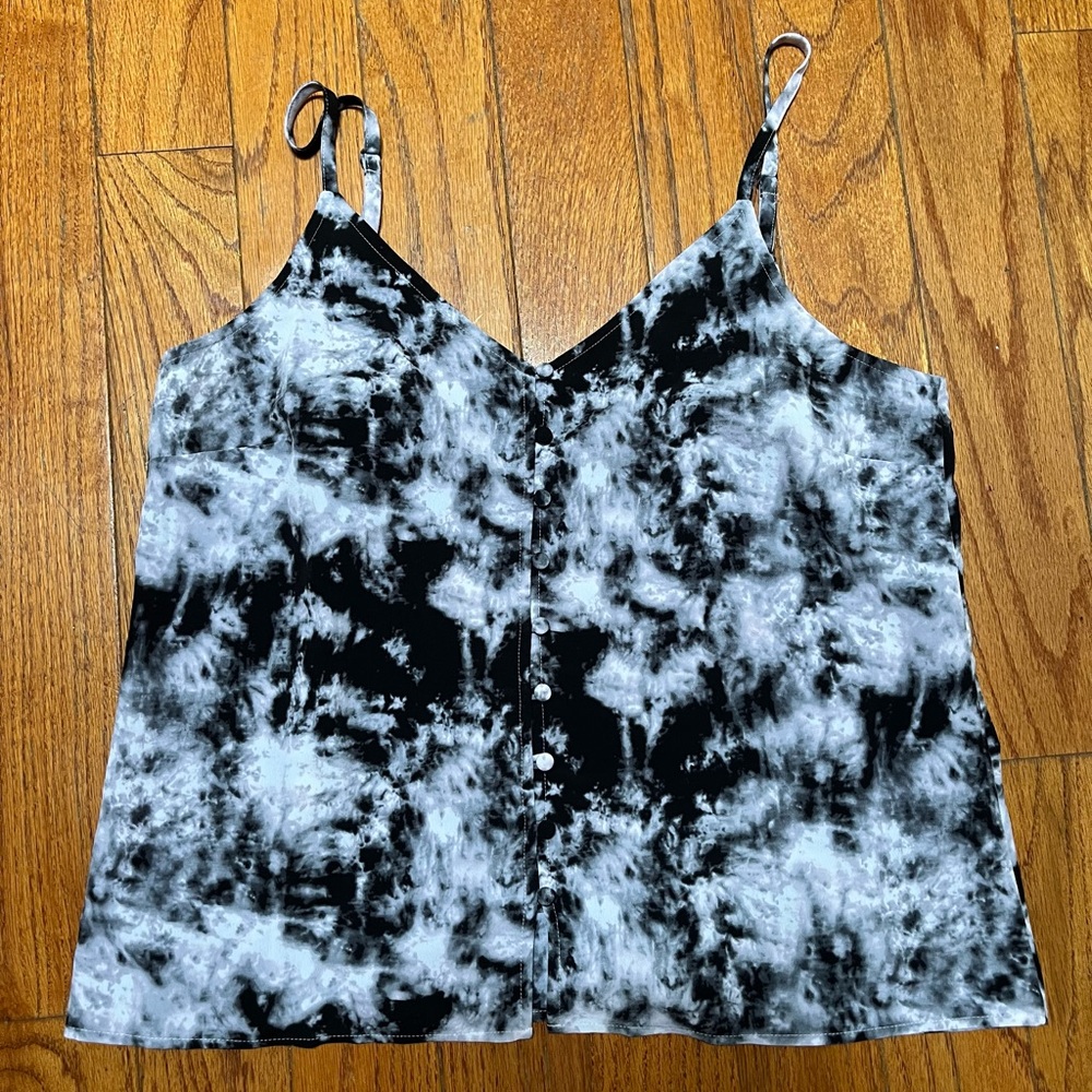 Sanctuary Black and White Tie Dye Sleeveless Button Down Camisole XL